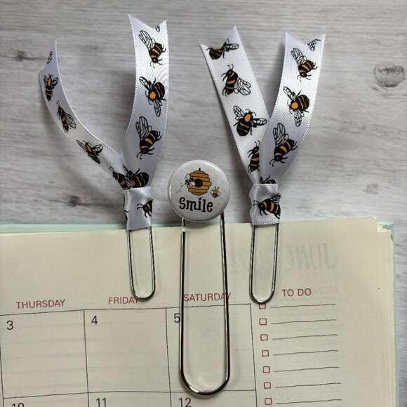Smile Jumbo Planner Clip Set - Cute Bee Ribbon Paperclips for Planners, Journals - Picture 1 of 4